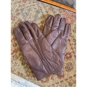 Vintage Women’s XL Gloves Chocolate Brown Leather Top Stitched Gloves